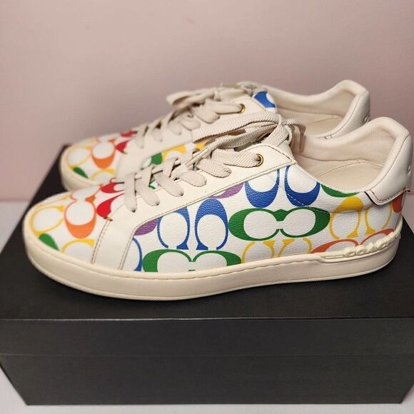 NIB COACH CI898 Size 10D Men's Chalk Multicolor Rainbow CLIP Low Top Sneaker - Picture 4 of 7